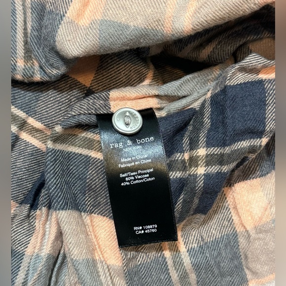 Rag & Bone Cruz Cotton Blend Top Classic Fit Pink Plaid - Picture 5 of 5